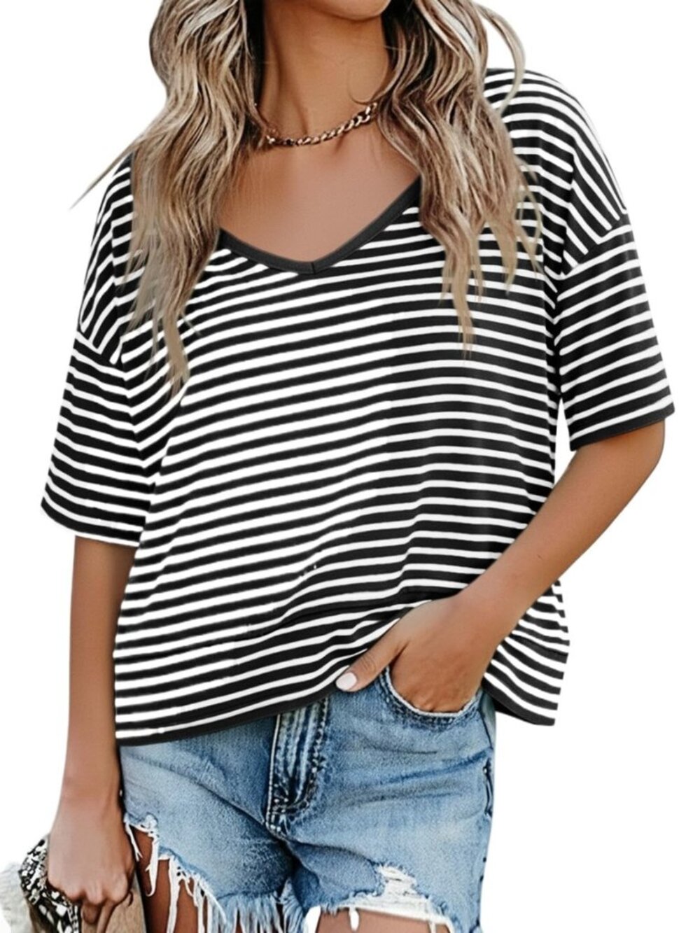 Womens Summer V Neck T Shirts Loose Fit Oversized Casual Tops